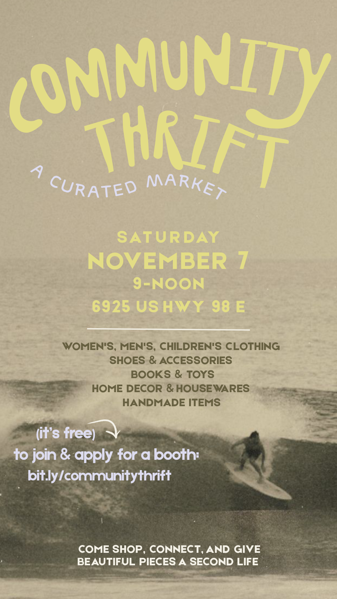 Community Thrift market flyer, Nov 7, 9am–noon, The Enclave parking lot